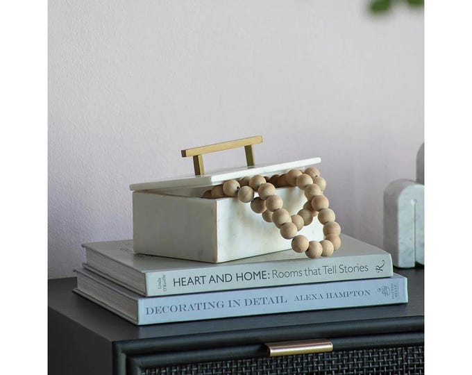 White Marble Storage Box with Brass Handle | Modern Home Decor