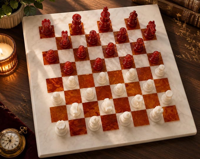Handmade Marble Chess Board, Carnelian Mosaic Stone Game, Luxury Home Decor