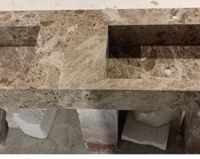 Handmade Brown Emperador Marble Double Sink Vanity - Wall Mount