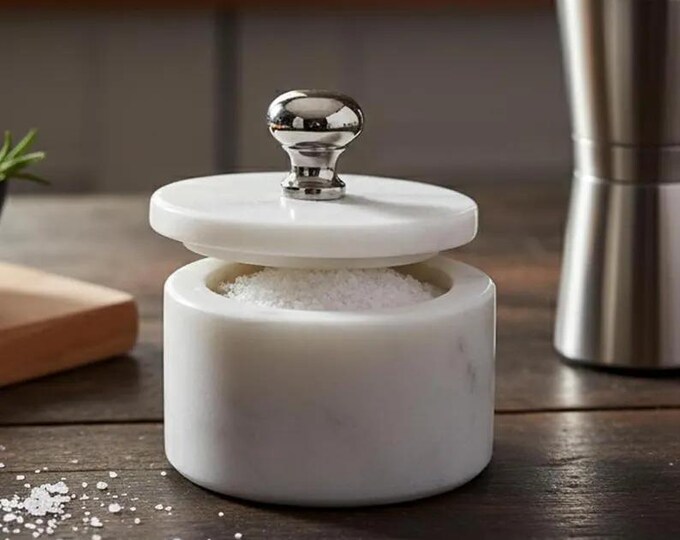 White Marble Spice Jar with Lid | Elegant Stone Kitchen Accessory