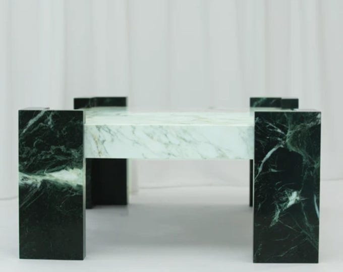 Modern Marble Coffee Table – Green & White Stone Block Table,
