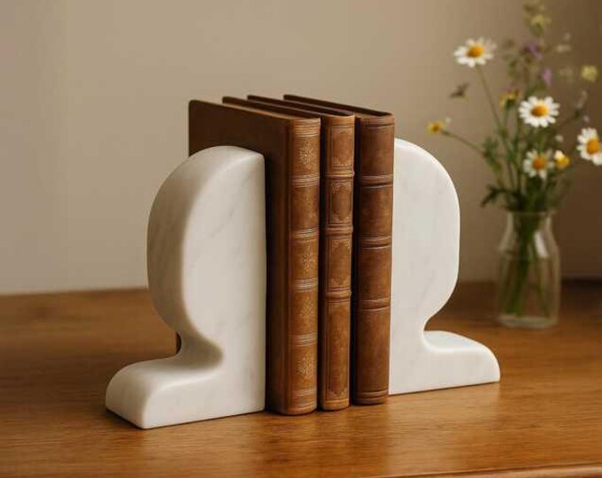 Modern Marble Bookends Set – Minimalist Stone Book Holders