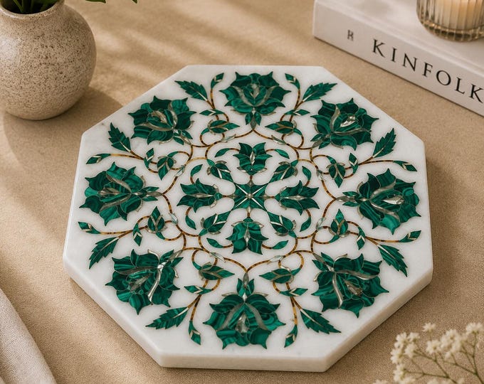 Malachite Inlay Octagon Jewelry Box – White Marble Storage Accessories