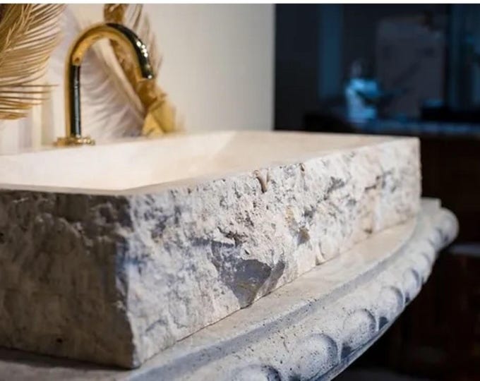 Hand Made Italian Travertine Sink-Vintage Model, Marble Rustic Farmhouse Sink
