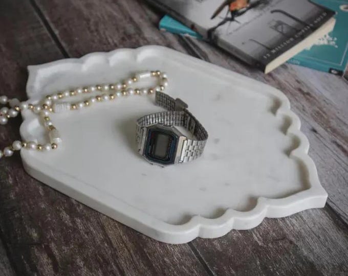 White Marble Jewelry Tray – Handmade Decorative Vanity Organizer