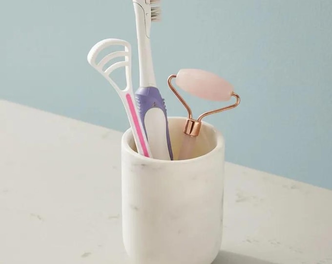 Minimalist Marble Bathroom Organizer Cup | Modern Vanity Decor
