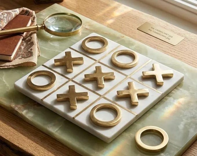 Luxury Marble Tic Tac Toe Game, Brass X and O Board Game, Elegant Accent