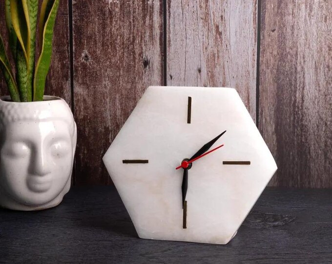 Hexagon Marble Desk Clock – Modern Minimalist Table Clock