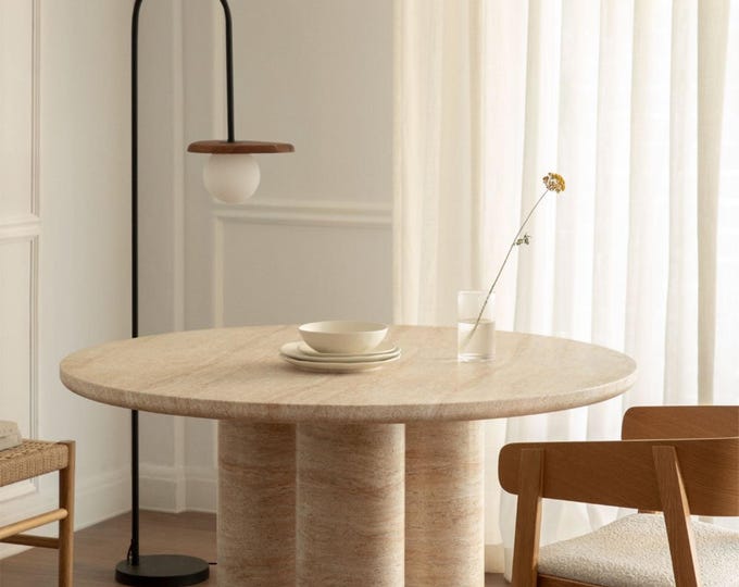 Travertine Round Marble Dining Table – Modern Luxury Stone Dining Furniture