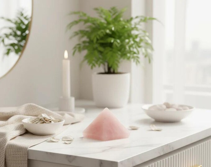 Handcrafted Rose Quartz Pyramid | Natural Healing Crystal for Love, Peace & Balance