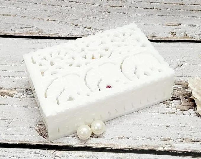 Handmade White Carved Jewelry Box