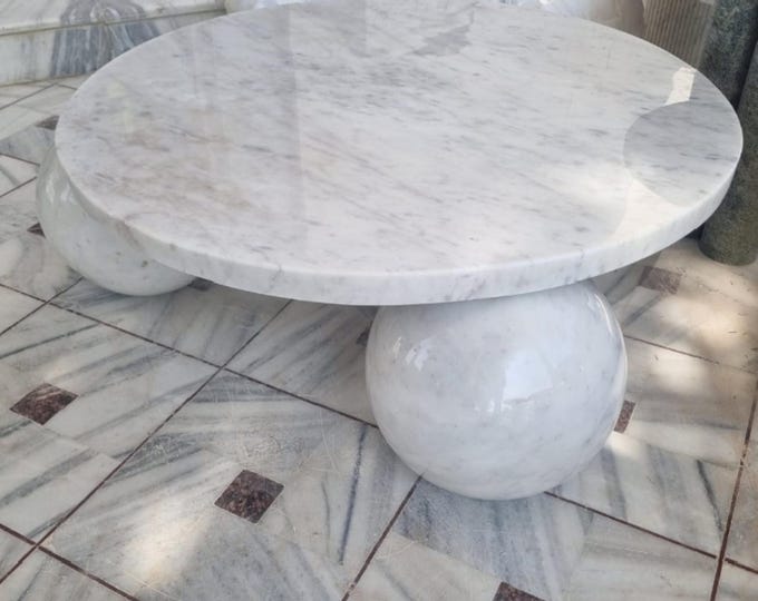 Round White Marble Coffee Table – Sculptural Ball Leg Design | Luxury Handmade Center Table