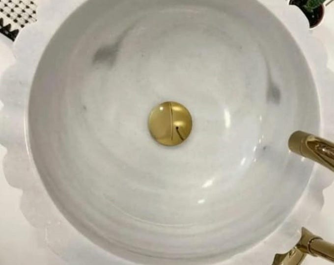 Round white stone wash basin design gives it a luxurious look (D)16" (H)6"(IN STOCK)