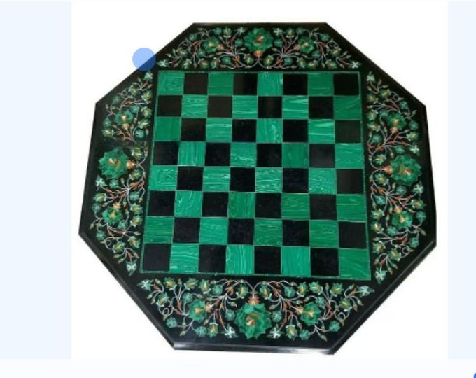 Marble Chess Table Top Handmade Inlay Work Semi Precious Stones Work Home Decor