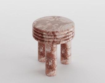 Handmade Breccia Marble Side Table: Modern Sculptural Stone Decor