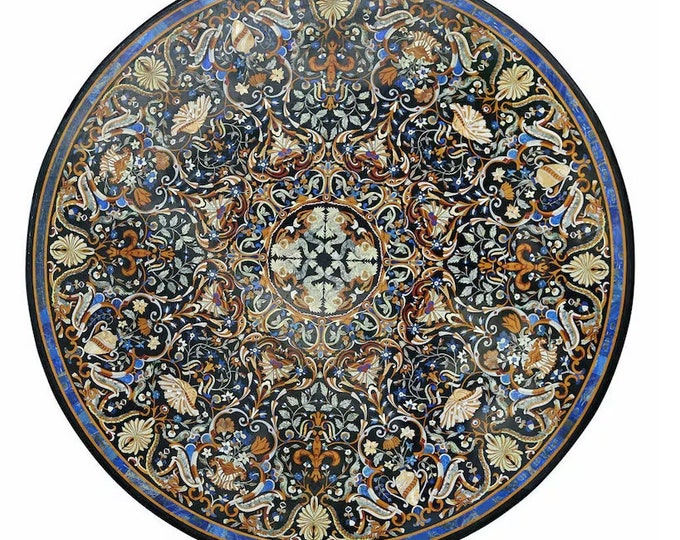 Marble Dining Table Top Multi Color Semi Precious Stone Inlay Art Work Handmade Pietra Dura Decorative For Home Furniture