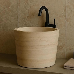 Travertine Marble Round Vessel Sink/Travertine Round Bucket Sink