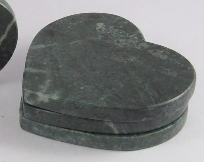 Set of 4 Green Marble Heart-Shaped Coasters