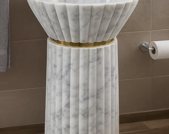 Contemporary Marble Pedestal Sink – Natural Stone Bathroom Basin