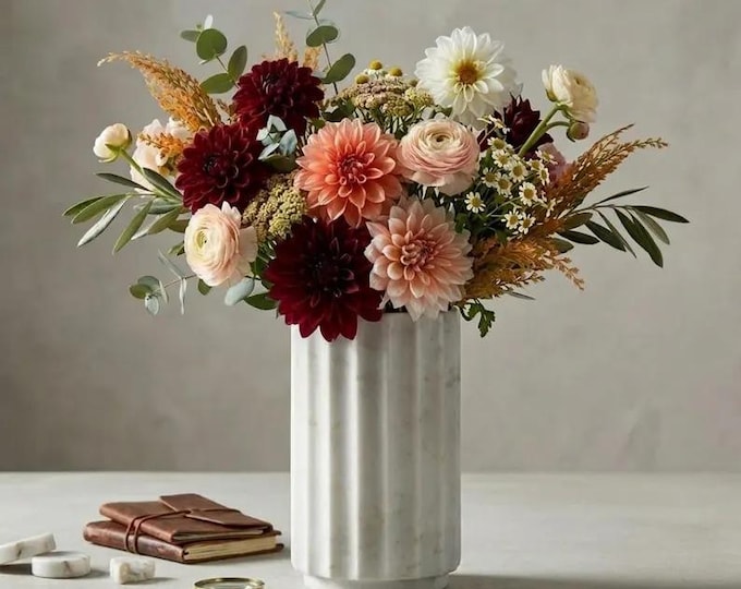 White Marble Fluted Vase – Ribbed Stone Vase