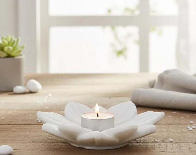 White Marble Lotus Bowl | Minimalist Decorative Stone Accent