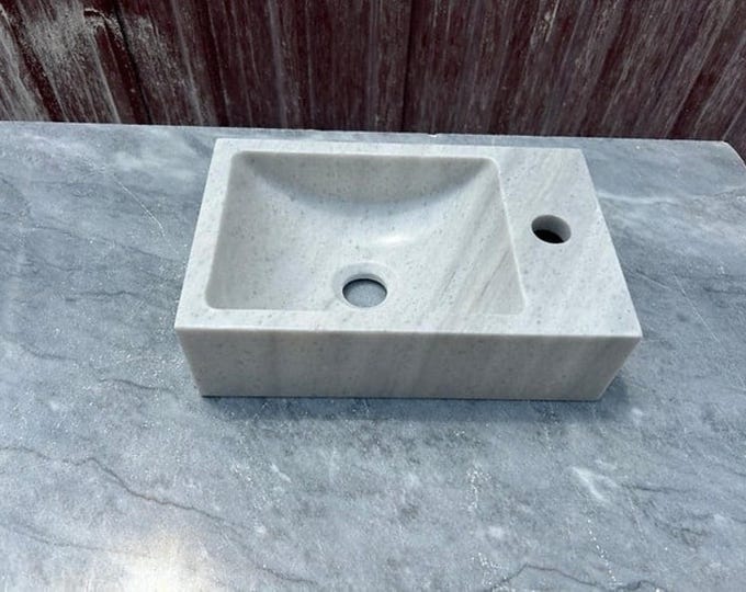 Handmade White Marble Rectangular Sink: Modern Bathroom Vanity Basin (16x9x4) in