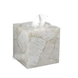 Caja de pañuelos de cuarzo blanco / Caja de servilletas / Caja de pañuelos para el hogar y la oficina
