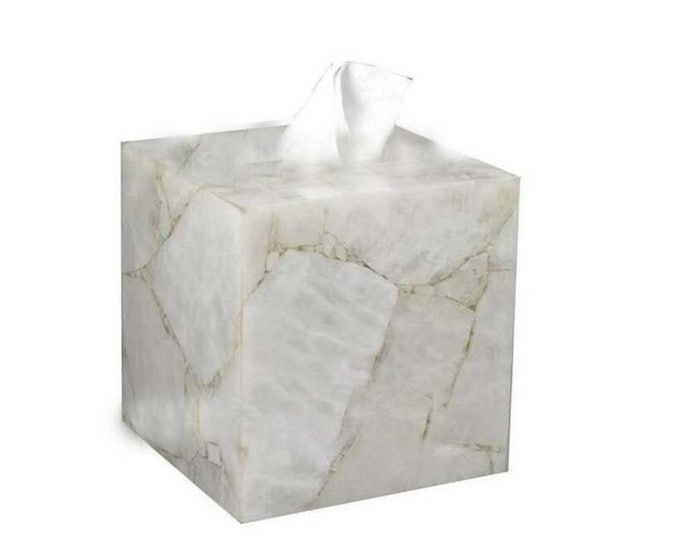 Handmade White Quartz Tissue Box Cover: Luxury Home Decor
