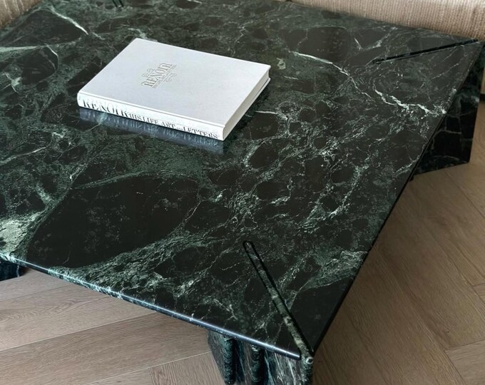 Green Marble Coffee Table: Scandinavian Square Design, Custom Size