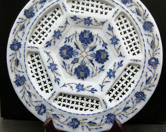 Handcrafted Marble Inlay Decorative Plates with Floral Patterns