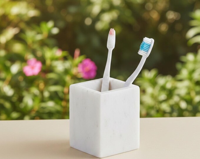 Handcrafted Marble Soap Dispenser with Floral Inlay | Square Marble Bathroom Accessory