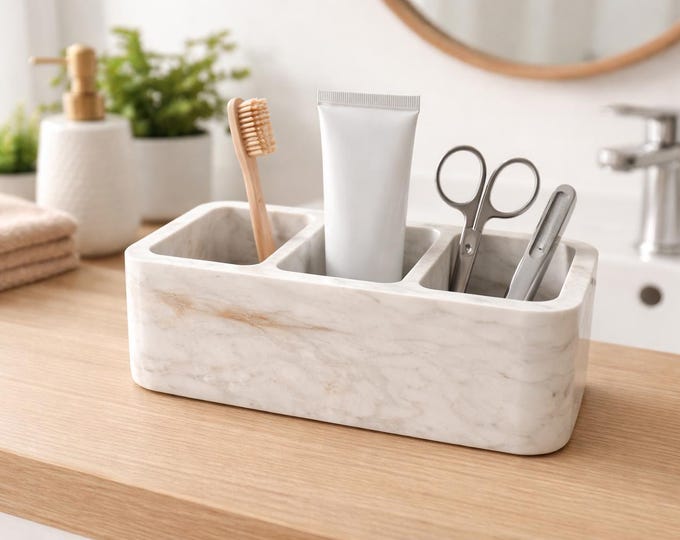 Handcrafted White Marble 3-Compartment Holder Luxury Center Table Decor