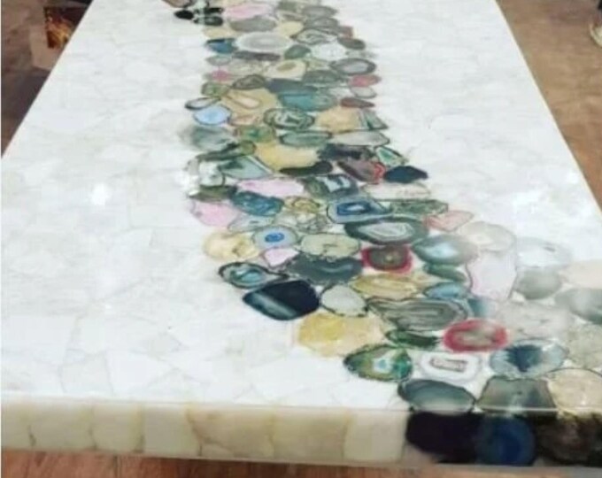 Mix Agate Table Natural Agate Gemstone Coffee and Side Luxury Table Glam Home Decor for New Home Gift Accent Table Decor