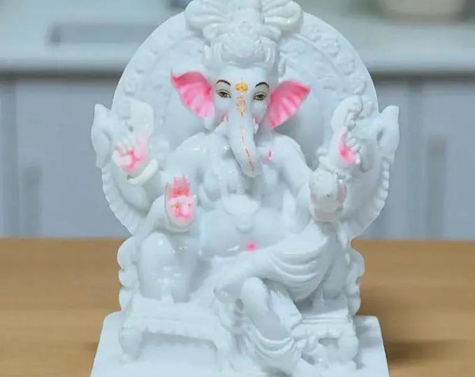 White Marble Ganesha Idol – Handcrafted Ganpati Statue