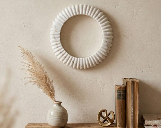 Fluted White Marble Ring Wall Decor - Textured Marble Garland Circle Object