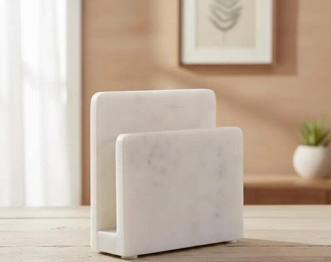 Minimal White Marble Napkin Holder | Modern Tabletop Decor