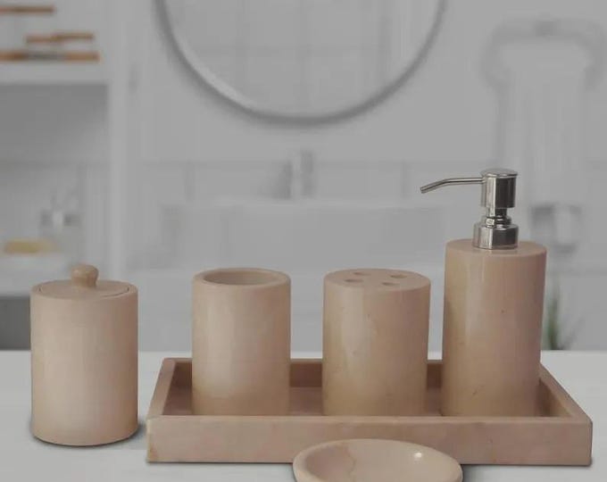 Beige Travertine Bathroom Set | Minimalist Home Decor