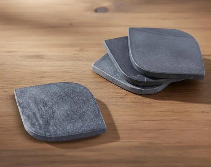 Leaf Grey Marble Coasters Set – Minimalist Modern Drink Coasters