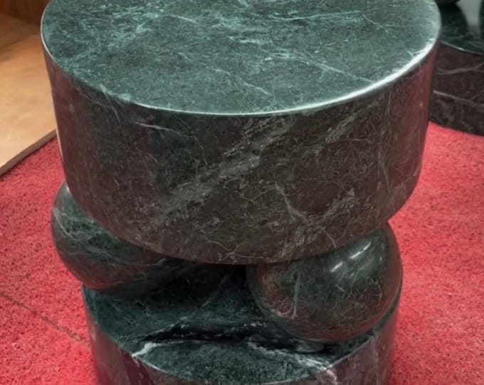 Handmade Green Marble Cylindrical Side Table: Modern Minimalist Accent Table
