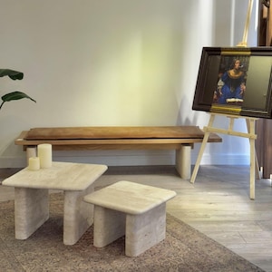Travertine Coffee Table Set – Handmade Natural Stone Living Room Furniture | Minimalist Modern Design