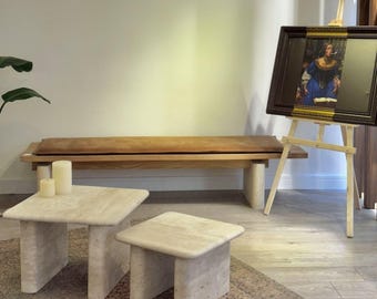 Travertin-Couchtisch-Set – handgefertigte Wohnzimmermöbel aus Naturstein