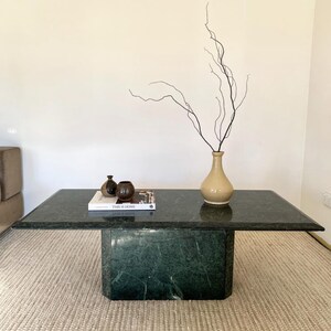 Mesa de comedor de mármol verde Verde hecha a mano: base pedestal rectangular de lujo