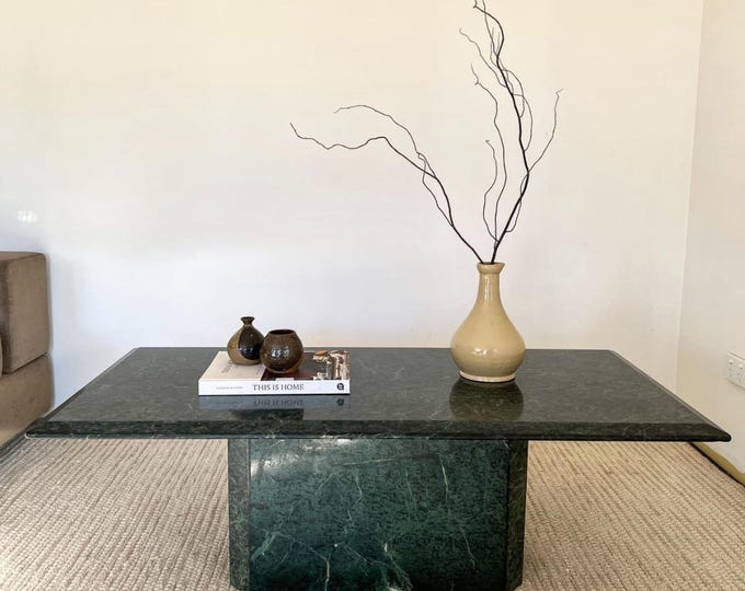 Handmade Green Verde Marble Dining Table: Luxury Rectangular Pedestal Base