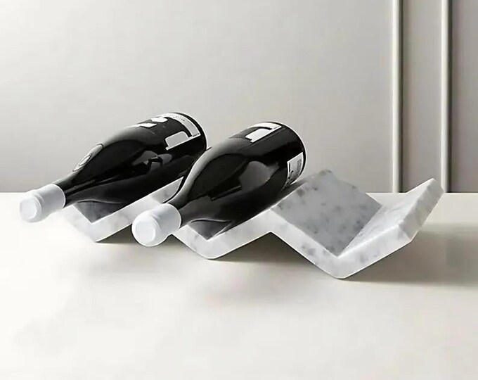 Modern Marble Wine Rack, Sculptural Zig Zag Bottle Holder