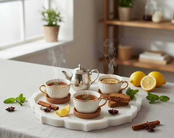 Handcrafted Marble Decorative Platter  8 Inch Round