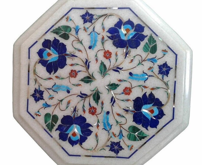 Marble Corner end Table Top Semi Precious stones floral inlay Pietra Dura work Home Room Decor