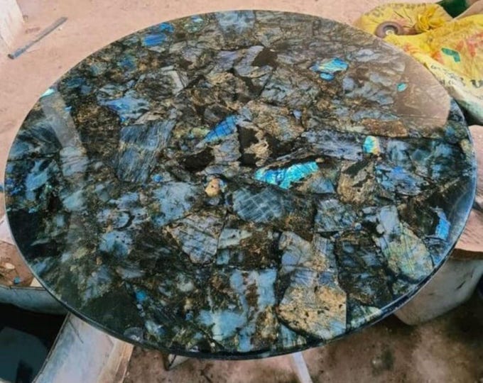 Round Labradorite Stone Table Top: Luxury Gemstone Furniture
