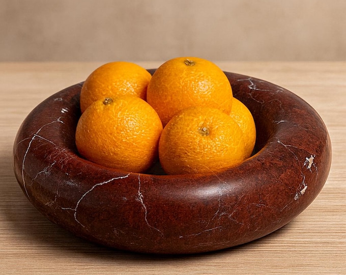 Handcrafted Round Rosso Levanto Marble Bowl – Luxury Decorative Centerpiece