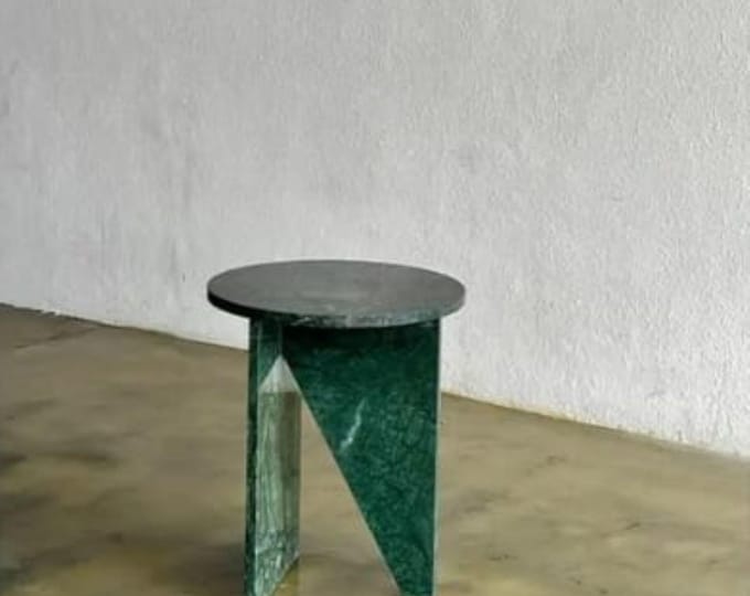 Modern Luxury Green Marble Side Table – Handcrafted Geometric Accent Piece