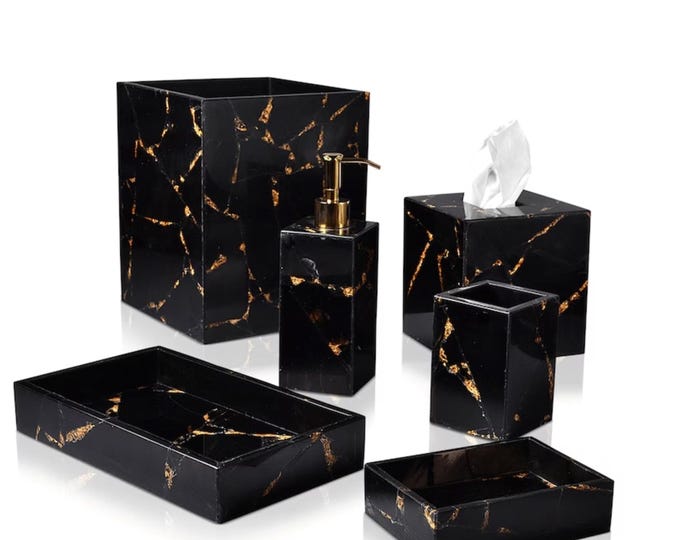 Black Obsidian Stone Bathroom Accessories Set: Modern Bath Decor